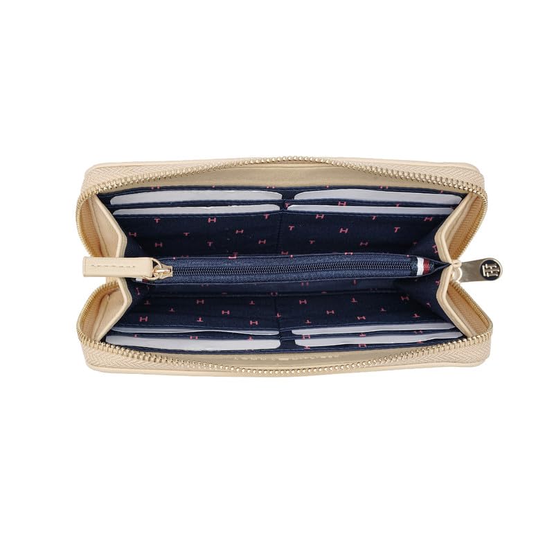 Image of Tommy Hilfiger Women's Zip Around Wallet Monique - Yellow | Embossed Premium PU | | No. of Compartment - 3 | Stylish Clutch for Women