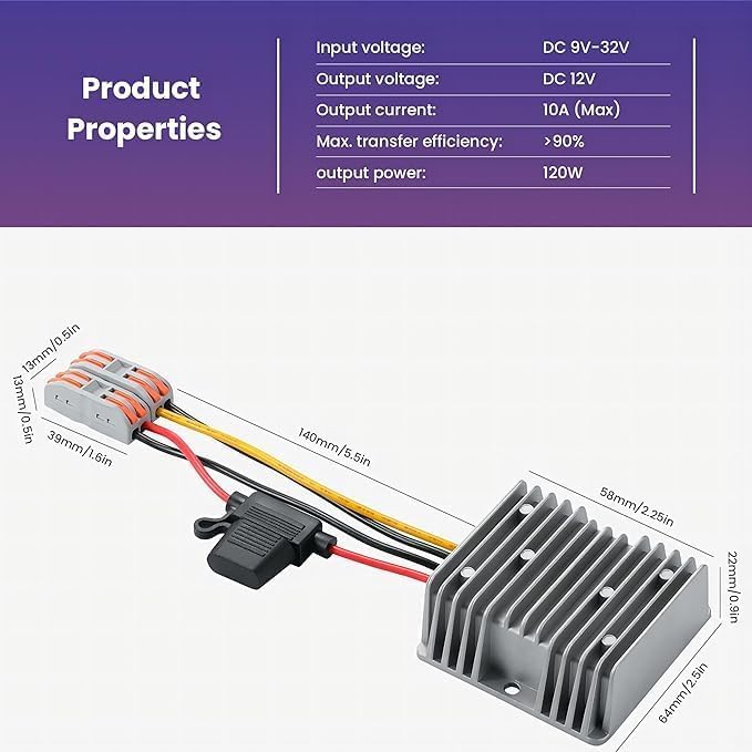 Convertisseur DC-DC 9-32V Vers 12V 5A 60W - Régulateur Tension Étanche IP67 Pour Voiture, LED, Camion