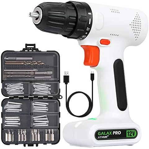 Taladro atornillador inalámbrico GALAX PRO de 12V con velocidad variable y juego de accesorios Cover