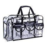 KIOTA Makeup Artist Storage Bag, Clear Cosmetic Bag with Side Pockets and Shoulder Strap, Ergonomic Handle, ON THE GO Series - Black Trim