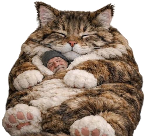Giant Fluffy Plush Cat Sleeping Bag for Human Adults Cozy Soft Warm Blanket Animal Shaped Envelope Camping Travel Sleeping Bags for Adults Cold Weather Cat D