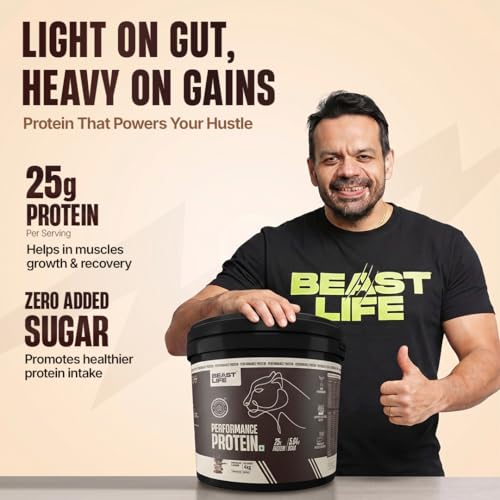 Image of BeastLife Performance Yeast Protein Powder | 25g Protein | Chocolate |NABL Lab Certified | High Absorption for Muscle Growth |Smooth & Light, Easy to Digest with Ultrasorb Tech|5.64g BCAA | Best For Gut | Beta Glucan | Improves Immune Function | 4 Kg