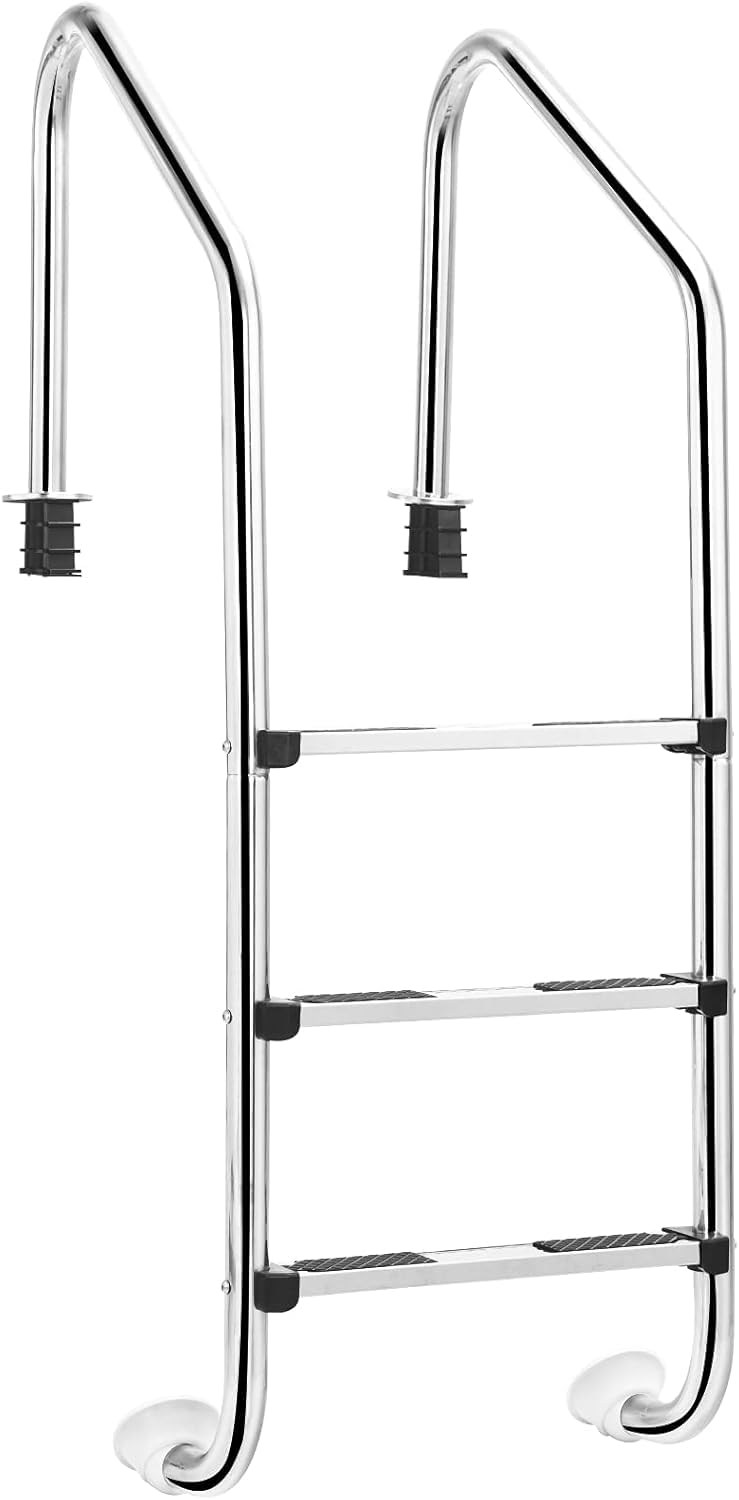 RELAX4LIFE Escalera de Piscina de Acero Inoxidable de 3 Niveles con Pasamanos, Escalera de Entrada de Piscina con Almohadillas Antideslizantes, Carga 150 kg, 63x53x147cm, Plateado