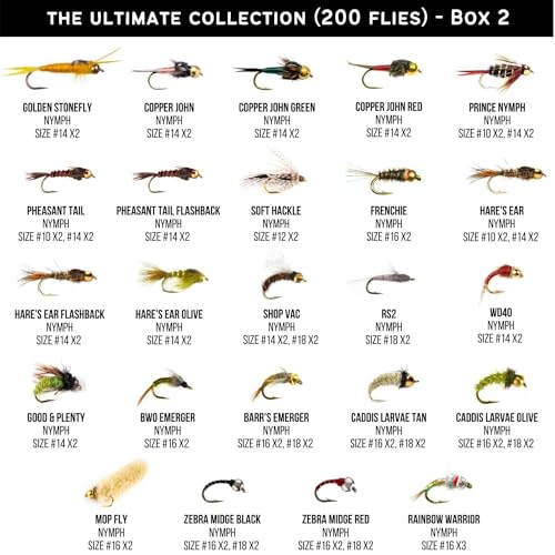 Image of Ventures Fly Co. | 200 Premium Hand Tied Fly Fishing Flies Assortment | Three Fly Boxes Included | Dry, Wet, Nymphs, Streamers, Wooly Buggers, Terrestrials | Trout, Bass Lure Set, Kit