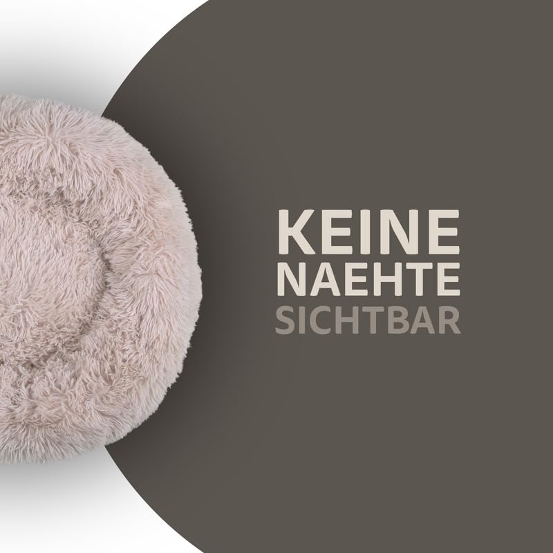 Bestlivings Haustierbett Fluffy Ø50cm (Beige) L - Hundekissen rund flauschig, Öko-Tex, rutschfest und waschbar - Hundebett Katzenbett Hunde & Katzen