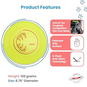 Hyperflite Jawz Dog Flying Disc - World's Toughest Training Dog Toy. Best Competition Flying Disc Toy for Pets, Puncture Resistant - 8.75 Inch Hyperflite Jawz Dog Flying Disc Worlds Toughest Training Dog Toy Best Competition Flying Disc Toy for Pets Puncture Resistant 875 Inch