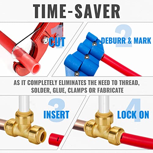 Image of SUNGATOR 15-Pack Plumbing Fitting 1 /2 inch, Pushfit Elbow (10 PCS), Tee (5 PCS) | Brass Pex Fittings, Push-to-Connect, for Pex Pipe, Copper, CPVC, PE-RT, with 1 Disconnect Clip
