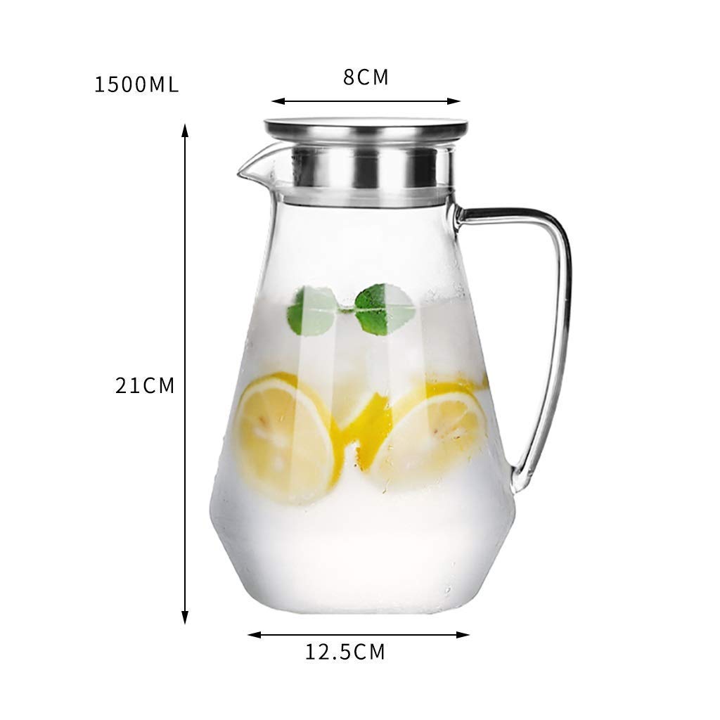 Dzbanek na wodę, dzbanek filtrujący 1,5 l/2 l, zestaw dzbanków na sok, szklany dzbanek o dużej pojemności, domowy dzbanek chłodzący do domu, na sok, zimne lub gorące napoje, przezroczysty, B/12,5 x 21 x 8 cm