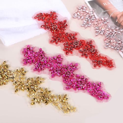 Patch applique strass dentelle rose broderie sequins couture perles 2pc - 5