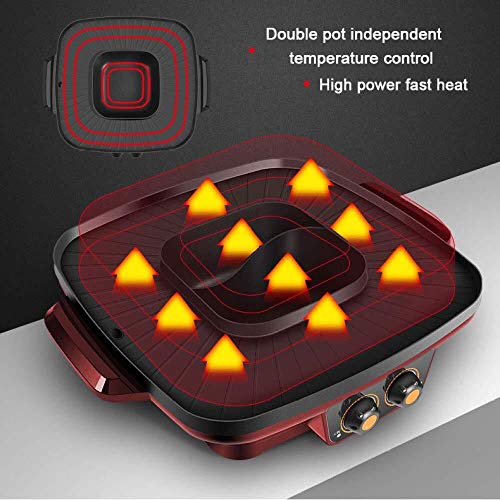 LXYFMS Electric Grill, Multi-function Two-in-one Electric Smokeless Non-stick Electric Baking Pan, Aluminum Alloy Grilled Shabu-shabu Electric Grills (Color : Red)