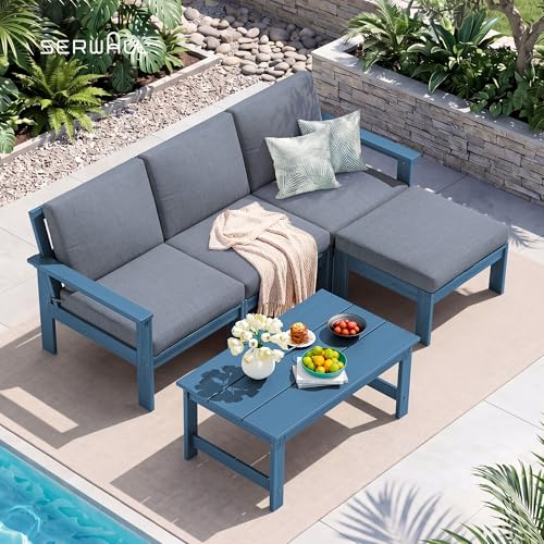 Image of SERWALL HDPE Outdoor Ottoman with Cushions
