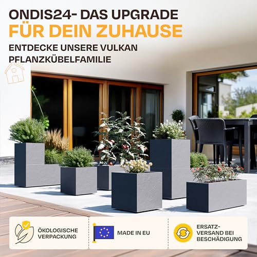 Ondis24 Vulkan Pflanzkübel groß außen Kunststoff 100cm Schiefer Optik Blumentopf mit Wasserspeicher Winterfest anthrazit