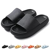 QJJQ Badeschuhe Herren Damen Cozislides Original Slippers Wolke Schlappen Super Weich rutschfest Badelatschen Hausschuhe Sommer Pantoletten Badeschlappen Flip Flops,Schwarz, 40-41 EU
