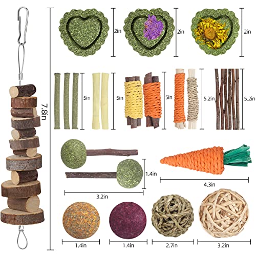 YIXUND Rabbit Toys Guinea Pig Toys Hamster Toys Bunny Toys 18Pcs Natural Timothy Hay Sticks Apple Wood Sticks Chinchilla Toys for Teeth Care Handmade - Image 3