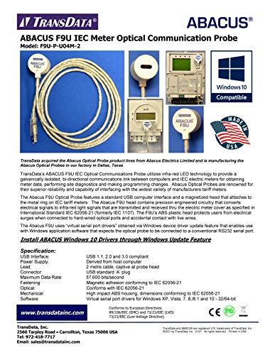Image of Abacus IEC Meter Optical Communication Probe F9U-P-U04M-2 Windows 10 & 11 for All Brands of Energy Meters