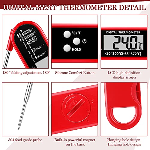 Xuhal 6 Pieces Digital Food Thermometer for Grill Cooking Instant Read Meat Thanksgiving Day Kitchen BBQ Waterproof Thermometer with Foldable Probe Magnet Calibration Turkey Outdoor Fry - Image 4