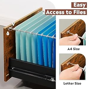 Devaise 3 drawer rolling file cabinet with lock wood filing cabinet fits letter a4 size for home office rustic brown  urban country home decor