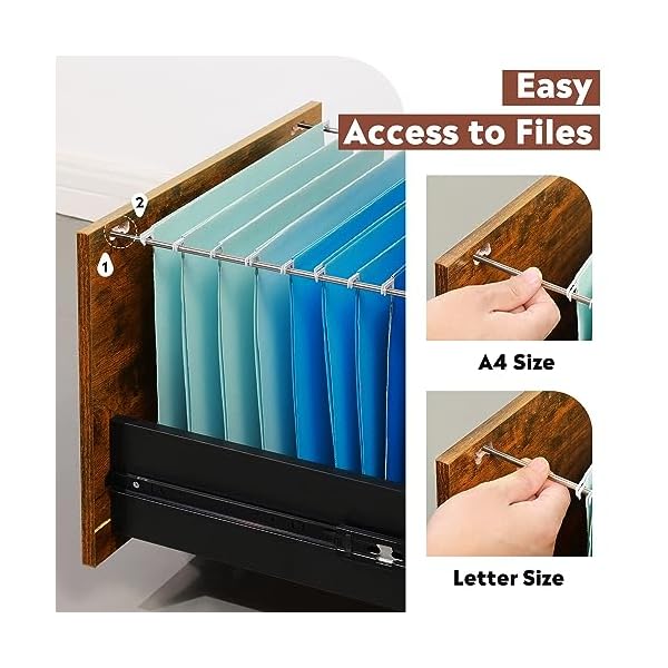 Devaise 3 drawer rolling file cabinet with lock wood filing cabinet fits letter a4 size for home office rustic brown  urban country home decor