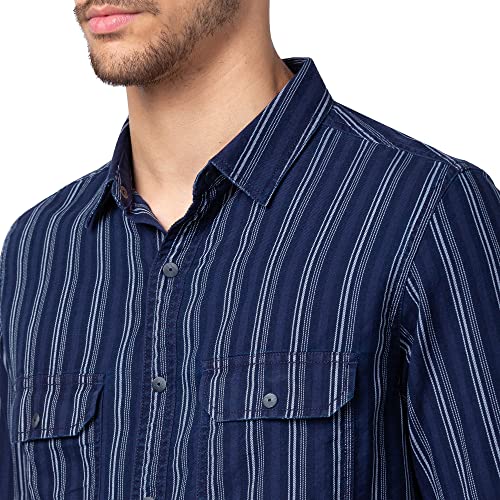 Image of Spykar Men's Slim Fit N /A Full Sleeve Striped Casual Shirts