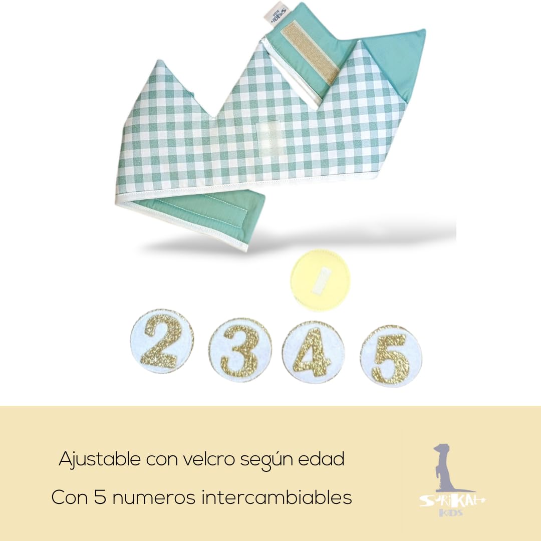 Conjunto Cumpleaños 1 año Personalizado - Camiseta con nombre Bebé - Regalo primer cumpleaños - Smash Cake - Corona cumpleaños (Vichy Rosa)
