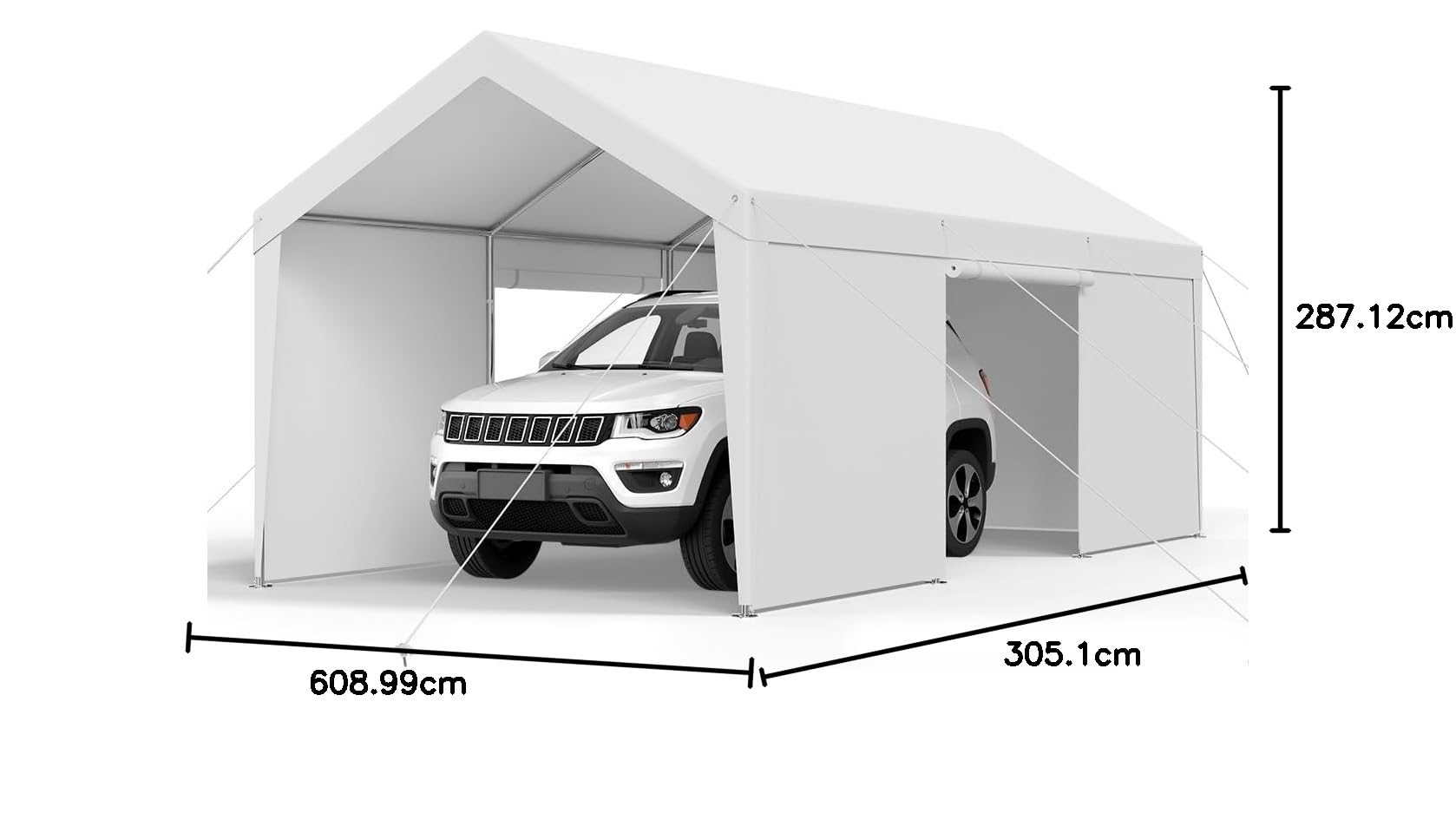 VEVOR Cochera 3,05 x 6,09 x 2,87 m, Cochera Potable con Paredes Laterales y Puerta Desmontables, Marquesina para Coches Resistente a los Rayos UV y al Agua, para Automóviles, Embarcaciones, Blanco