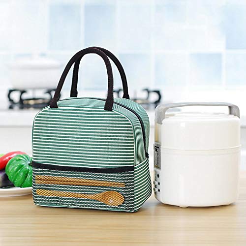Disanot Portable Stripe Lunch Bag Thermal Canvas Food Container Tote Handbag Lunch Bags