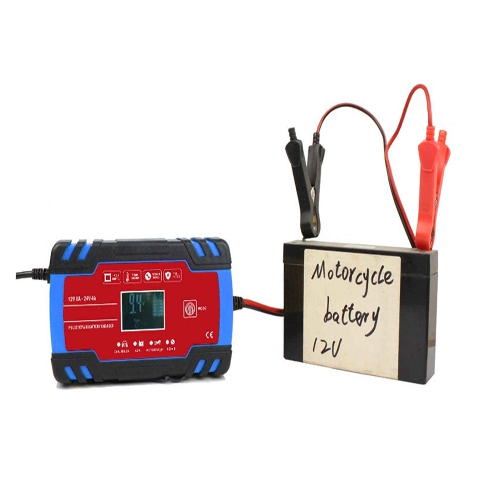 Cargador de Bateria, Cargador de batería de la motocicleta del coche 1 2V 8A 24V 4A Carga rápida inteligente for cargador de batería de plomo ácido