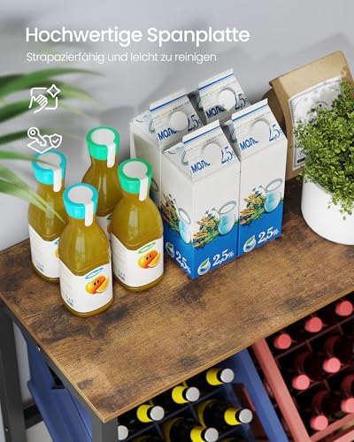 SONGMICS Getränkekistenregal, 2 Ebenen, für 4 Kisten, Aufbewahrungsregal, Jede Ebene bis 150 kg belastbar, Stahl, Getränkeregal, für Küche, Wohnzimmer, Garage, vintagebraun-tintenschwarz BSC373K01