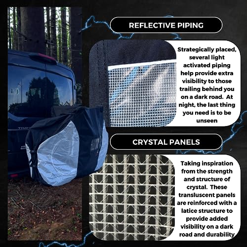 FORMOSA e-Bike Transportation Cover for Rear Hitch Mount Rack - Fully Encloses Electric bikes for Safe Transport on Road Trip - License Plate Holder - Clear Tail Light Reflectors (Dual 1-2 Bikes))