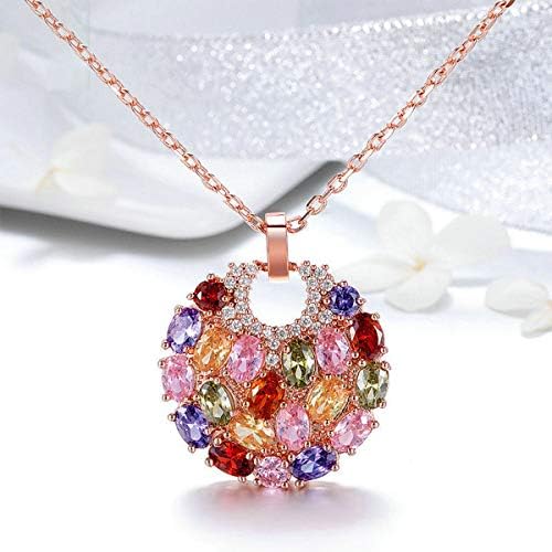 Mecool Pendant Necklace Rose Golden Necklace Cubic Zirconia Necklace Multi-Stone Round Disc Pendant Necklace
