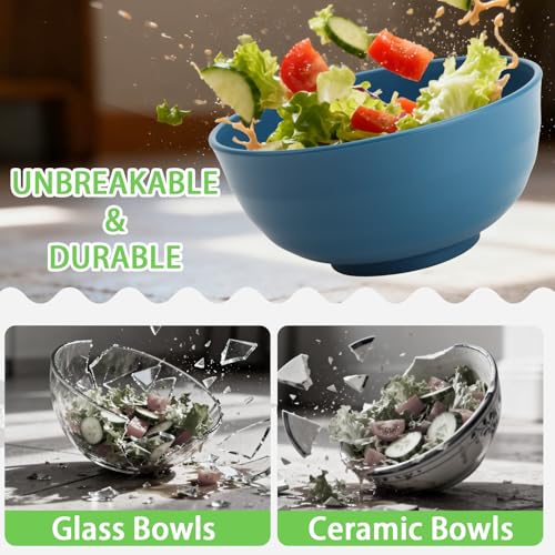 Image of Wheat Straw Bowls Set of 6, 60 OZ Unbreakable Camping Bowls, Microwave Safe & Dishwasher Safe, Large Salad Bowls for Outdoor, Picnic, RV Trips, Ramen, Cereal, Soup, Dark Blue