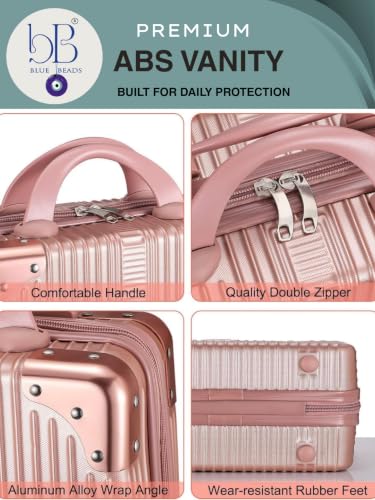Image of BLUE BEADS Travel Makeup Case with Lock & Luggage Strap, ABS Hard Shell Cosmetic Vanity Case, Portable Makeup Organizer for Women, Beauty Storage Box for Makeup & Toiletries (Silver, Model 3)