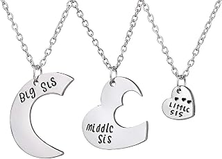 Sister Necklace Set Big Sis Middle Sis Little Sis Love Heart Charm Pendant 3pcs