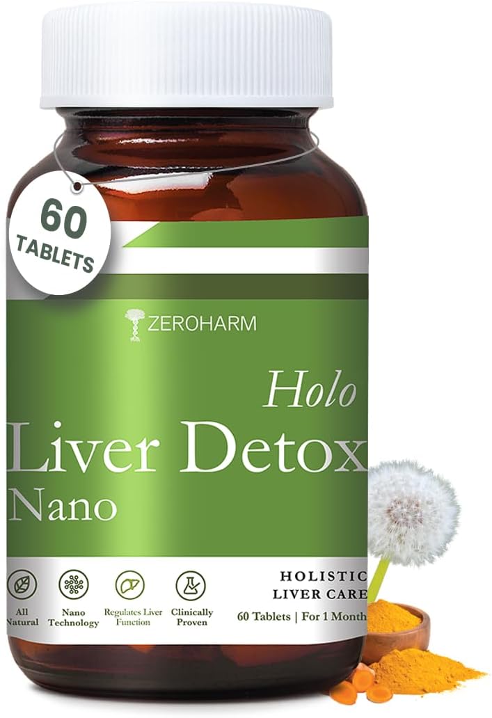 ZEROHARM Nano Liver Detox Supplement 800mg | Milk Thistle, Silymarin Extract, Dandelion & Turmeric | Supports Fatty Liver | Antioxidant Defense, Metabolism & Immune Function | 60 Tablets