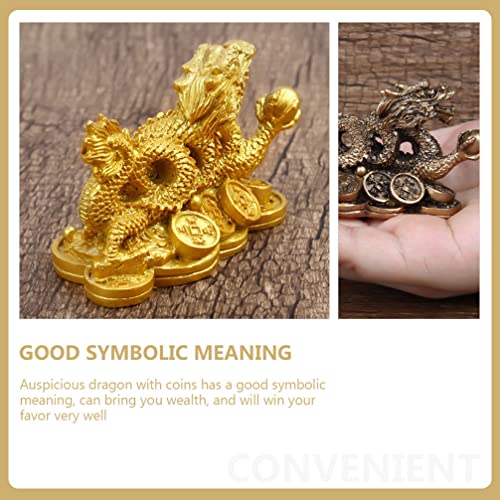 Yardwe Vintage Decor 2Pcs Chinese Statue With Coins Zodiac Dragon Figurine Ornament Blessing Peace And Wealth Auspicious Sculpture For Home Office Car Decoration Dragon Statue #TOP7