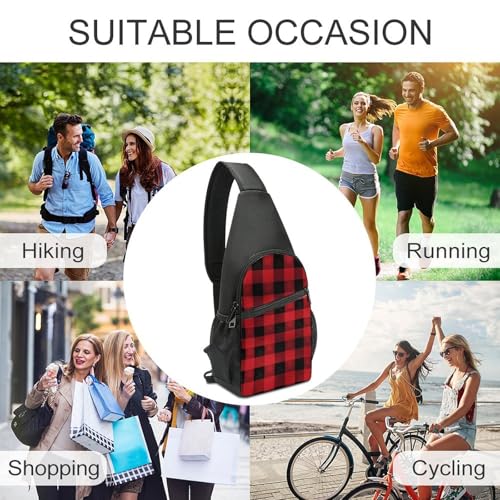 Mochila cruzada ligera con diseño cuadros rojo y negro para senderismo miniatura 6