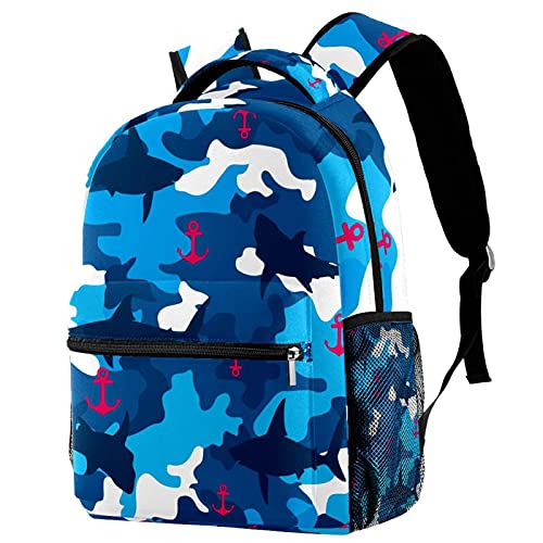 Sac à dos étudiant Quote Shark multicolore avec poches latérales pour garçon et fille