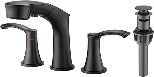 Miniatura 9 de Besfelos Grifo de baño con rociador extraíble, juego central de 4 pulgadas, grifo de fregadero de 3 agujeros, grifo extraíble de 2 manijas para