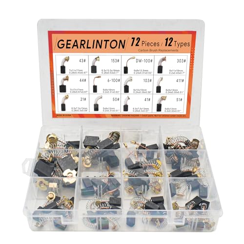 GEARLINTON Electric Motor Carbon Brushes for Power Tools Maintenance Repair, Set of 72 PCS in 12 Different Sizes for Angle Grinders, Circular Saws, Electric Hammer Drills