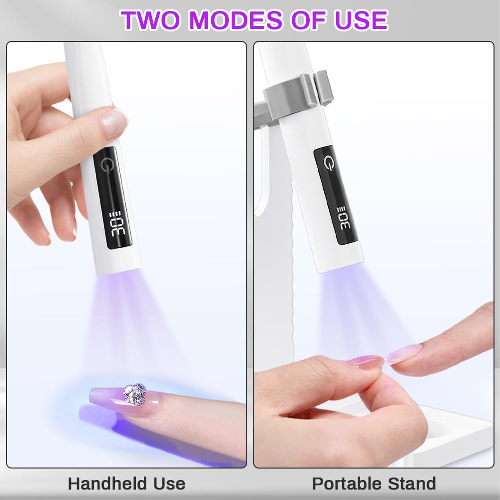 Flintronic Lampe UV Ongles Gel, 3W Lampe UV Ongles Gel Portable, avec Support, Charge Rapide USB-C, Double Minuteur 30s/60s, Minicure Lampe UV Professionnel, Séchoir à Ongles Rapide, Écran Tactile