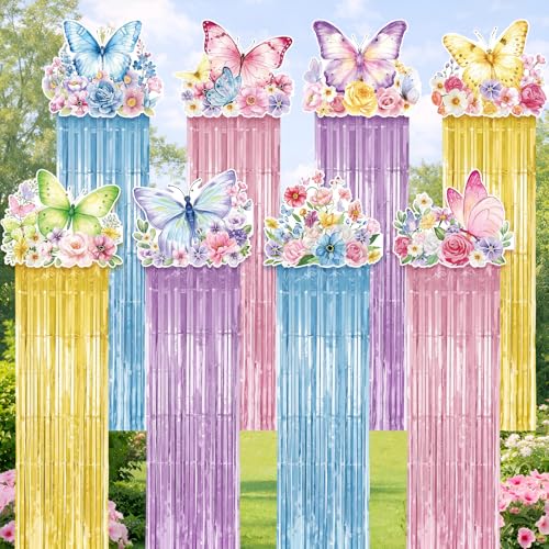 Tenceur 8 Pcs Large Spring Butterfly Party Hanging Decorations with Tassels Flowers Birthday Centerpieces for Outdoor Indoor Home Lawn Yard Garden Supplies