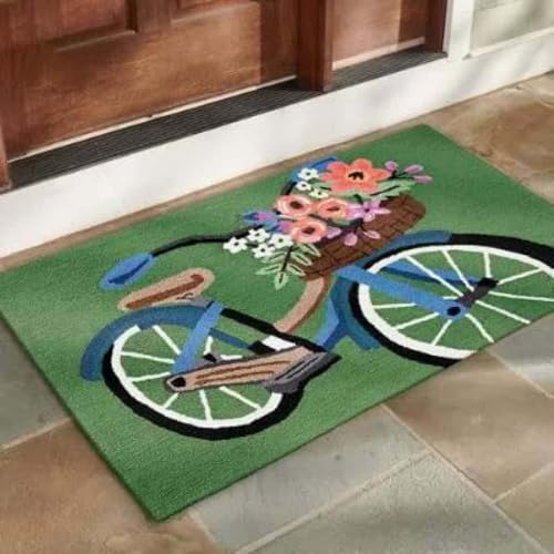 ���փ}�b�g �u���b�T���o�C�N�O���[�X�w�i�ԗ� 50×80cm doormat Blossom Bike Grees Background Vehicle