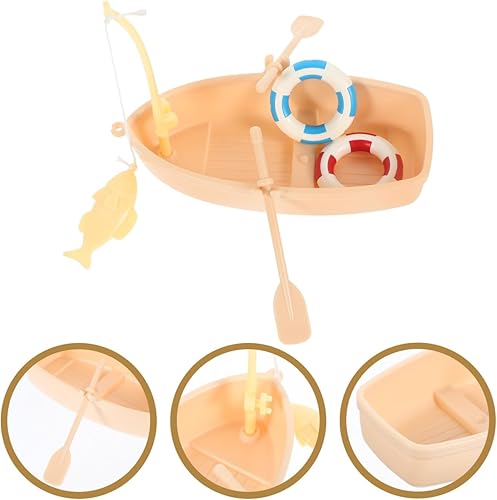 Miniatura 8 de Ciieeo 1 juego de figura de barco en miniatura de plástico para pesca, barco, natación, estilo chino, modelo de barco, océano, playa, jardín, micro