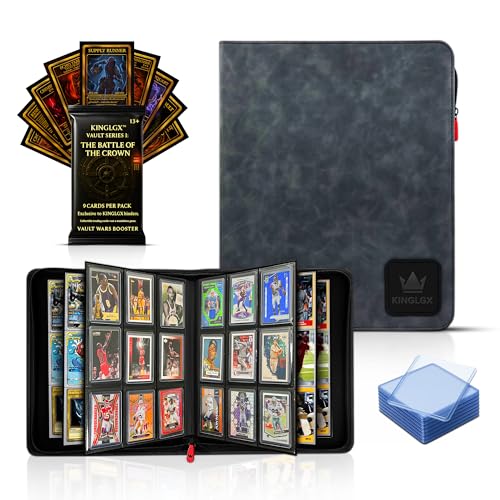 KINGLGX Smoke Gray Top Loader Binder – Holds 252 Toploaders, Rigid 9-Pocket Pages, Premium Zippered Collector Binder for Pokémon, Sports Cards & TCG, Includes 9-Card Booster Pack