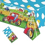 ZingBox Traktor Geburtstag Tischdecke, 137x274cm Tischdecke Geburtstag Traktor, Tischdecken Kindergeburtstag Traktor, Bauernhof Geburtstag Deko Party Tischdecke, Trecker Thema Geburtstagstischdecke