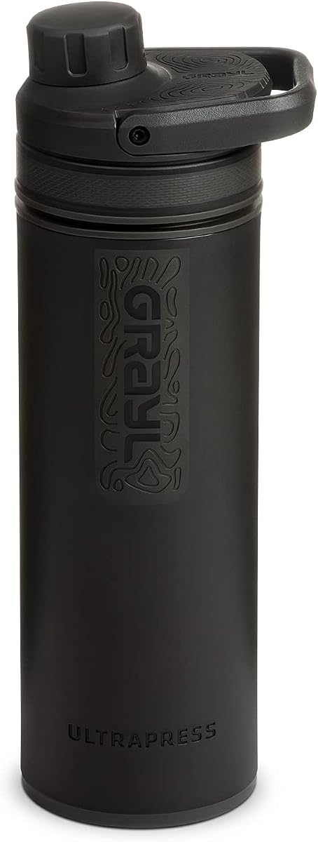 UltraPress 16.9 oz Water Purifier & Filter Bottle, Covert Black | Purifies and Filters Water in 8-10 Seconds for Hiking, Backpacking, Camping, Survival & Travel, Removes Viruses & Bacteria