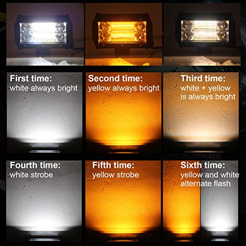 LED Light Bar 5 inch Dual Color Strobe Lights Led Pods Amber Off-Road Lights Flash Lights Driving Fog Lights Yellow White Led Light Bar for SUV ATV Truck BraveWAY(9628BS-2pcs)