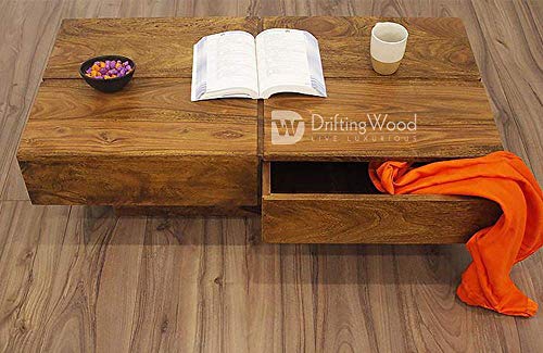 Image of DRIFTINGWOOD Sheesham Wood Tv Stand /Coffee Table for Living Room | with 2 Drawers and Storage | Natural Honey Finish