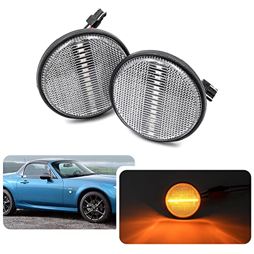njssjd LED Side Indicator Turn Signal Lights for Mazda MX-5 MK1 MK2 MK3 NA NB NC 1990-2015 Front Amber Led Side Repeater Marker Lamps LH RH Clear Lens