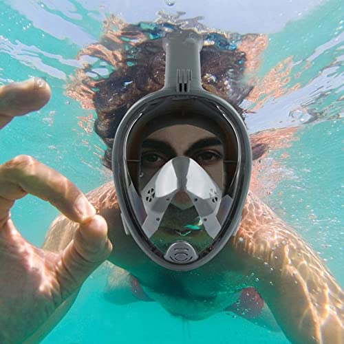 Image of Delavala Full Face Snorkeling Mask Diving Gear - Dry Top System,180 Degree Panoramic View Snorkeling Mask with Camera Mount,Safe Breathing,Anti-Leak Anti-Fog-Swim Fins (Grey - Large /X-Large)
